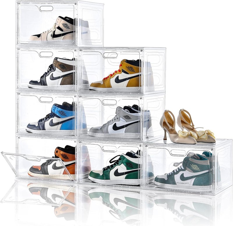 Amllas 8 Pack Shoe Boxes Clear Plastic Stackable, Large Shoe Storage Organizer with Lids,Drop Side Shoe Containers for Entryway,Sneaker Storage Fit up to US Size 13 (13’’x 10.6”x 8.3”) - Image 1